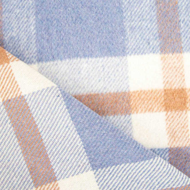Mantelstof blauw met bruine ruiten - Katia